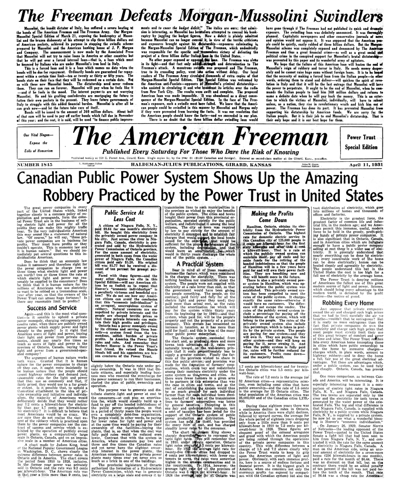 (image for) The American Freeman, Number 1845, April 11, 1931 - Click Image to Close
